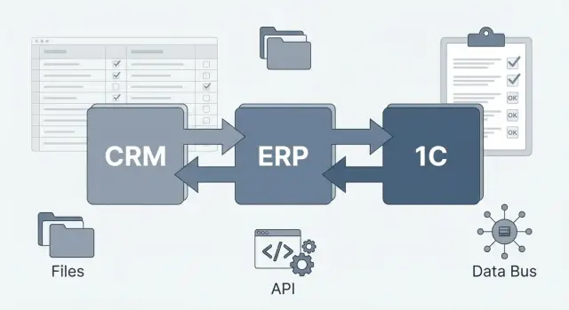 Интеграция CRM ERP 1С: схемы обмена и контроль данных