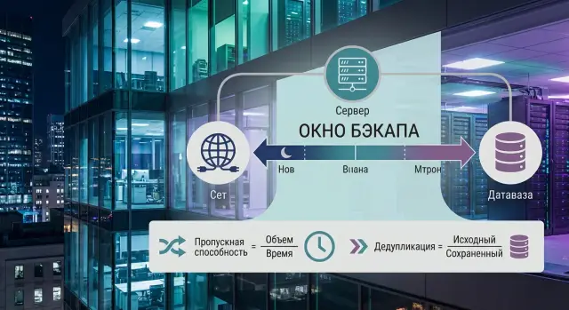 Расчет окна бэкапа по сети: формулы и пример на ночь