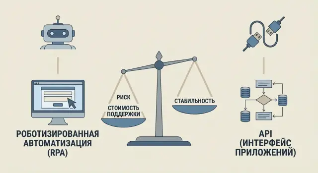 RPA против API-интеграции: как выбрать по рискам и поддержке